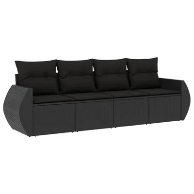 Immagine prodotto di vidaXL Set di divani da giardino 4 pezzi con cuscini in polirattan nero