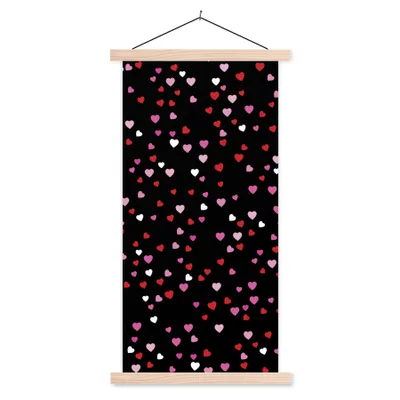 Produktbild von MuchoWow® Textilposter Eine Illustration mit Herzen auf einem schwarzen Hintergrund 60x120 cm mit holzfarbenen Rahmen - Holz