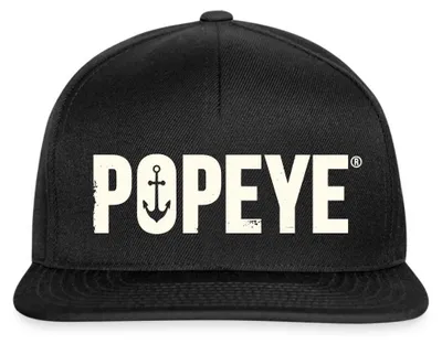 Produktbild von Spreadshirt Popeye Weißes Logo Snapback Cap, One size, Schwarz/Schwarz