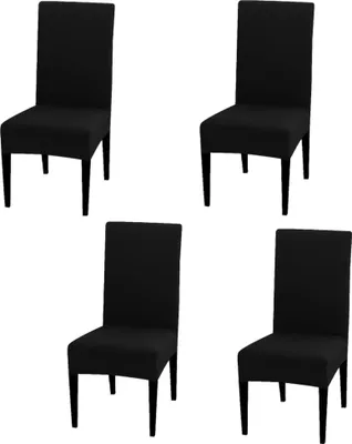 Produktbild von 4 Stück Stuhlhusse Stretch Universal Stuhlüberzug Esszimmer Elastischer Stuhlbezug, schwarz
