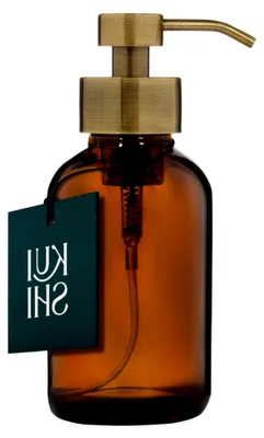 Produktbild von Schaumseifenspender aus bernsteinfarbenem Glas mit Edelstahlpumpe, 500 ml