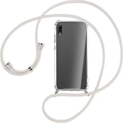Produktbild von Handykette Backcover-Schutzhülle mit Band (Metall silberfarben) für Huawei Y6 2019 - broken white