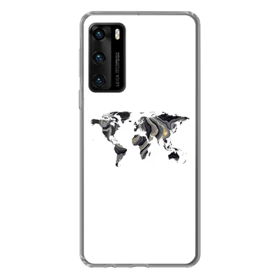 Produktbild von MuchoWow® Handyhülle Schutzhülle Hülle für Huawei P40 Weltkarte - Gold - Linie Silikon Softcase Handy Hülle - Handytasche
