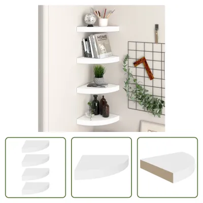 Image de The Living Store Étagères coulissantes d'angle 4 pcs. Blanc 25x25x3,8 cm MDF