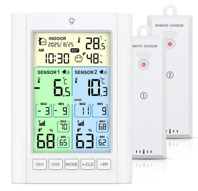 Digitales Kühlschrankthermometer mit 2 Sensoren, Alarm, Hygrometer