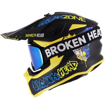 Produktbild von Broken Head Crosshelm FreakZone Schwarz-Gelb-Blau + MX-Brille Struggler Blau : L (59-60 cm) Größe: L (59-60 cm)
