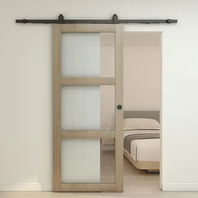 Produktbild von inova Holzschiebetür 1025x2150 mm Komplettset mit Glaseinsatz, Eiche, beidseitiger Softclose, Griffmuschel schwarz