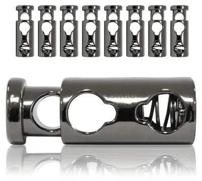 Metall-Kordelstopper Doppelloch, schwarz, 8 Stück, 33 mm