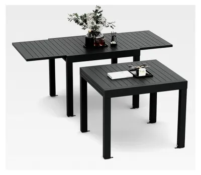 Produktbild von Ausziehbarer Esstisch, 80/160 x 75 cm, Gartentisch aus Aluminium, wetterfest, dunkelgrau
