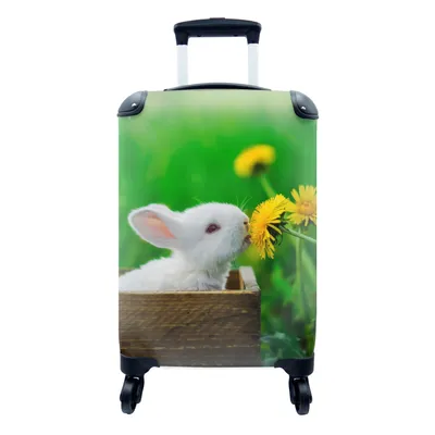 Produktbild von MuchoWow® Koffer Handgepäck Trolley Rollkoffer Kleine Reisekoffer mit 4 Rollen - Kaninchen - Löwenzahn - Gras - Cabin Size < 55x40x23 cm & 55x40x20 cm - Fotokoffer - Kabinenkoffer - Boardgepäck - Reise-Box - Reisekoffer - Reisegepäck - Koffer mit Bild - Trolley für Kinder