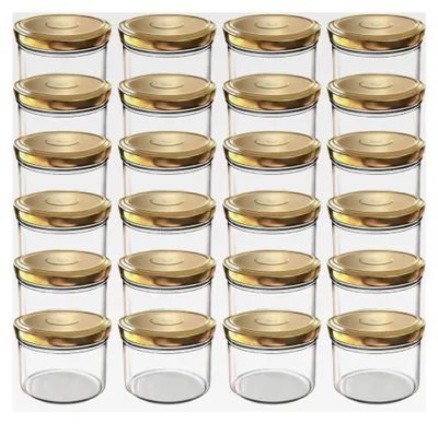 Produktbild von 24 x 230 ml Einmachgläser mit Schraubdeckel in Gold – Ideal für Marmeladen, Konfitüren und mehr, kleine Gläser mit Deckel, geeignet als Mini-Marmeladengläser und Schraubgläser