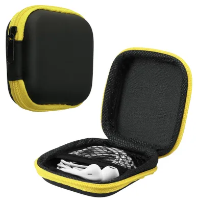 Produktbild von kwmobile In-Ear Kopfhörer Tasche - In Ear Kopfhörer Hülle mit Innentasche für Zubehör - Kleine Aufbewahrungstasche für In Ear Headphones - Gelb