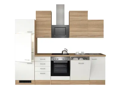 Produktbild von Küchenzeile mit E-Geräten - 280 cm breit - Weiß Sonoma Eiche – Salerno