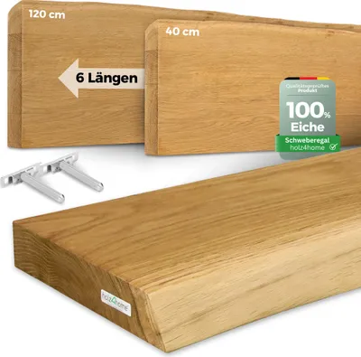Produktbild von holz4home® Wandregal mit Baumkante 100 cm Länge, Natur Geölt I Schweberegal mit Befestigung im modernen Stil