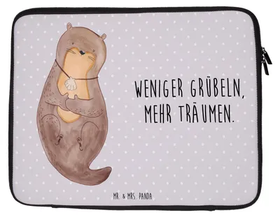 Produktbild von Mr. & Mrs. Panda Laptop Hülle Otter Muschel 33 x 42 cm - Grau Pastell - Geschenk, Seeotter, Laptophülle, Laptoptasche, Medaillon, Optimistisch, Tasche, Positiv, Sleeve