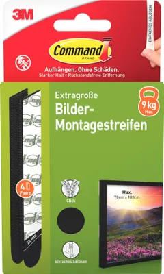 Produktbild von Command™ Bilder-Montage-Strips, Schwarz, XL, 4 Paare, Selbstklebend ohne Bohren