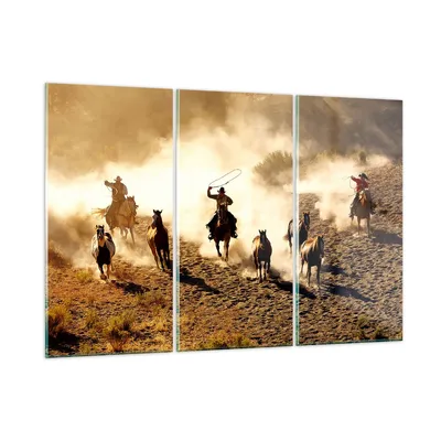 Produktbild von Bilder auf glas - Cowboys Pferde Galopp - 165x110cm - Glasbilder - Wandbilder - Kunstdruck - zum Aufhängen bereit - Wanddekoration aus Glas - Glas Bilder - Wandbild auf Glas - GCE165x110-2693