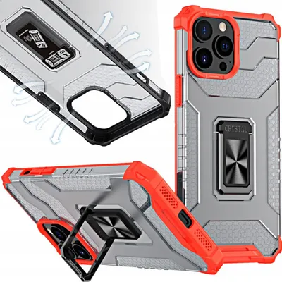 Immagine prodotto di Anello di cristallo Custodia ibrida blindata + supporto magnetico Iphone 12 Pro Rosso