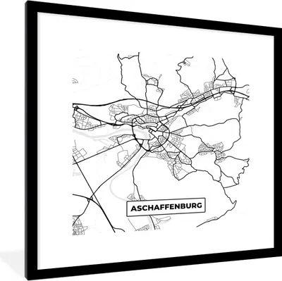 Produktbild von MuchoWow® Gerahmtes Poster Aschaffenburg - Karte - Stadtplan 40x40 cm - Poster mit Schwarzem Bilderrahmen Wandposter Rahmen Foto Bilder - Poster - Plakat im Rahmen