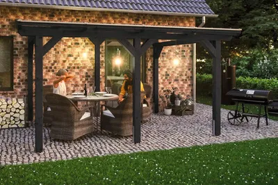 Produktbild von Terrassenüberdachung SKAN HOLZ Siena 434 x 400 cm anthrazit