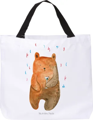 Produktbild von Mr. & Mrs. Panda Reisetasche Bär Party - Weiß - Geschenk, Gute Laune, Teddy, Geburtstag, Strandtasche, Lustig, Schultasche, Laptoptasche, Tote Bag, Tasche, Feiern