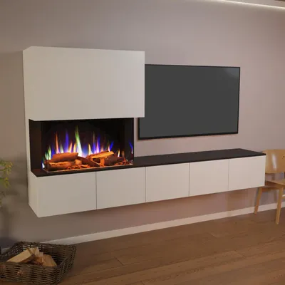 Produktbild von Glow Fire Elektrokamin 'PR6' | LED Standkamin in Schwarz (Beton) mit Heizung (1500 W) | HxBxT: 130x102x33 cm