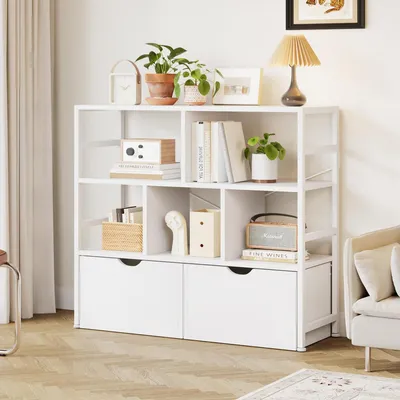 Produktbild von Bücherregal mit 2 Schubladen und 5 Fächern 33 x 100 x 90 cm Weiß