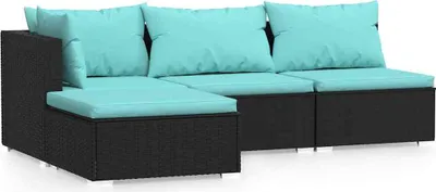 Obrázek produktu pro vidaXL 4dílná zahradní souprava s polštáři Black Poly Rattan