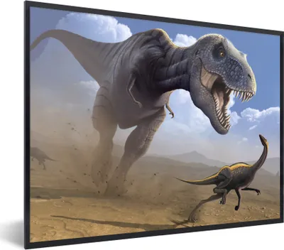 Produktbild von MuchoWow® Gerahmtes Poster Dino - Wildlife - Zeichnung - Kinder - Kinder - Kinder 40x30 cm - Poster mit Schwarzem Bilderrahmen Wandposter Rahmen Foto Bilder - Kunstposter - Wanddekorationen