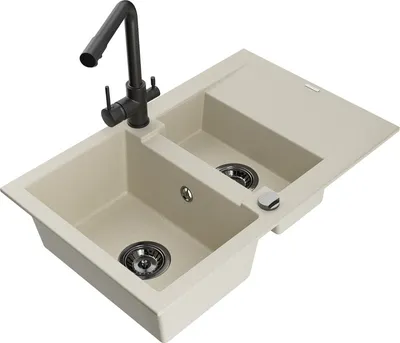 Produktbild von Mexen Gaspar 1,5-Becken-Granitspüle mit Abtropffläche und Mischbatterie Duero, Beige - 6507-69-671600-70