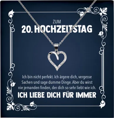 Produktbild von 22Feels Ehefrau zum 20. Hochzeitstag Geschenk Ich Liebe Dich Frauen Herz Halskette Damen Collier mit 23 Zirkonia Steinen (Damen Silber 925/000 Schmuck)