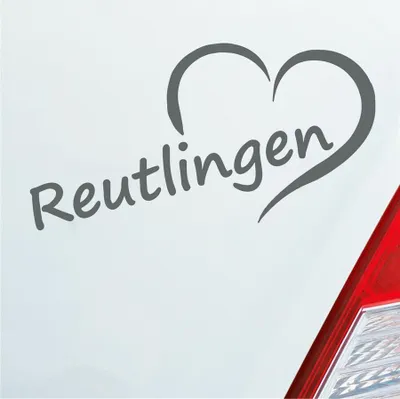 Produktbild von Auto Aufkleber Reutlingen Herz Stadt City Love Liebe 15,5x8 cm Grau Sticker Heckscheibenaufkleber