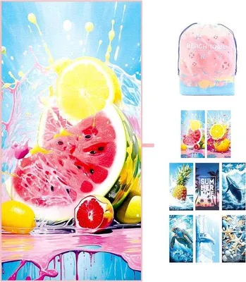 Produktbild von Famanu Strandhandtuch große Mikrofaser 180 x 90 cm - schnell trocknend und sandabweisend - Wassermelonendruck