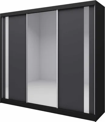 A three-door sliding wardrobe with mirrored center doors.