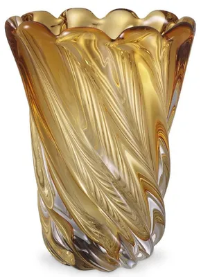 Produktbild von Casa Padrino Luxus Deko Glas Vase Gelb Ø 19,5 x H. 25,5 cm - Mundgeblasene Blumenvase - Luxus Deko Accessoires