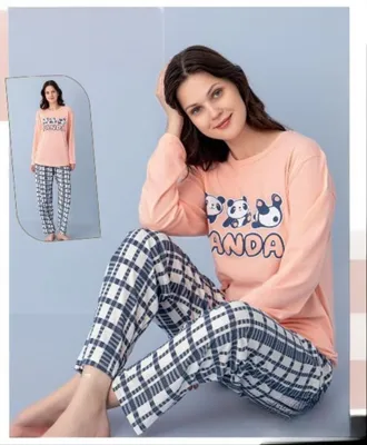 Produktbild von Damen Pyjama Schlafanzug Lachsfarbe L Lang 2-Teiler Set C-62