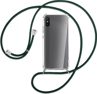 Produktbild von Handykette Backcover-Schutzhülle mit Band (Metall silberfarben) für Xiaomi Redmi 9A - dunkelgrün