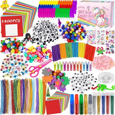 Produktbild von Bastelset für Kinder mit 1800 Teilen, DIY-Bastelset für Kinder mit Pfeifenreinigern, Bildungsbedarf, Bastelmaterialien für Kinder, Klebeaugen