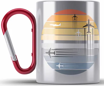 Produktbild von Trendation - Pilot Geschenk Edelstahl Tasse Karabiner Flugzeug Fliegen Geschenkidee Piloten Karabiner Edelstahl Tasse Karabiner Edelstahl Grafik (Rot)