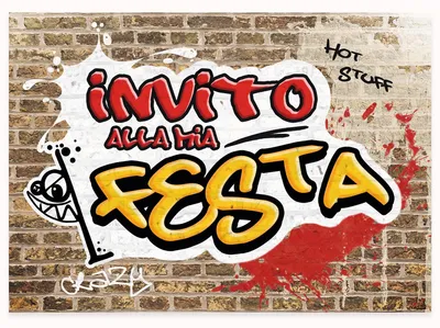 10 Geburtstagseinladungen für Kinder, Motiv Graffiti, Italienisch
