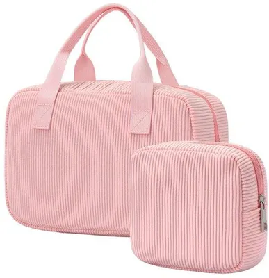 Productafbeelding van Corduroy Make-up Tas met Compartimenten in Roze