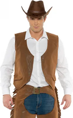 Produktbild von Cowboy Weste Herren Braun – Western Kostüm Weste im Wildlederlook – Cowboy Kostüm Zubehör One Size / XL – Herren Western Verkleidung für Fasching Karneval Mottoparty Größe: XL