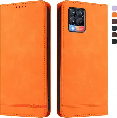 Produktbild von Hülle für Realme 8 4G/Realme 8 Pro 4G, Retro Kunstleder Ständer Klapphülle mit Kartenfächer und Magnetische Orange