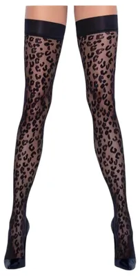 Productafbeelding van Cottelli LEGWEAR - Zelfdragende kousen met panterprint, zwart, maat 5