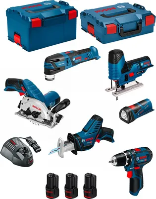 Produktbild von BOSCH Kit 12V BMK6-28CD3 (GSR 12V-15+GKS 12V-26+GST 12V-70+GOP 12V-28+GSA 12V-14+GLI 12V-80+3 x 2,0Ah+GAL1230CV)
