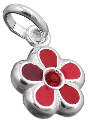 Produktbild von Anhänger Silberanhänger Blume rot lackiert 925 Silber für Kinder