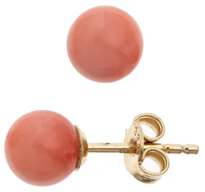 Produktbild von Ohrstecker Stecker mit Koralle 6,4mm Kugel orange 333 Gold Gelbgold