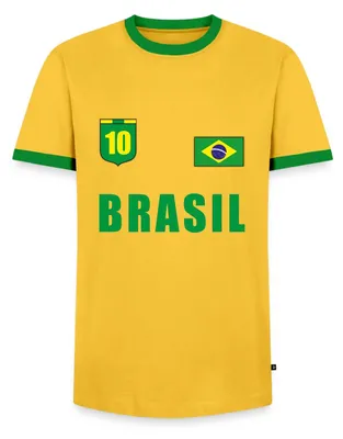 Produktbild von Spreadshirt Brasilien 10 Fußball Fanlook Trikot Männer Kontrast T-Shirt, M, Gelb/Grün