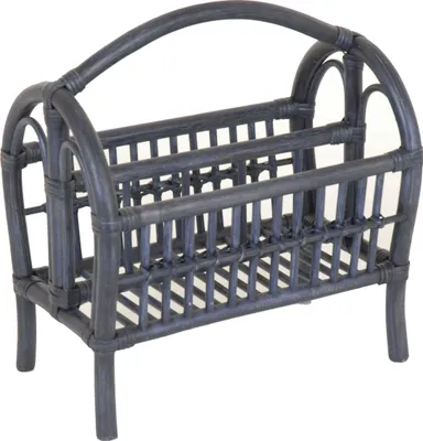 Produktbild von KRINES HOME Klassischer Retro Zeitungs-ständer, Magazin-sammler aus Rattan gestäbt, Handarbeit (Dunkel Blau)