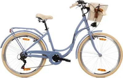 Produktbild von Goetze Mood 26 Zoll City Bike, 17 Zoll ALU Tiefeinsteiger, 6-Gang Shimano Tourney, V-Bremse, LED-Beleuchtung, Gepäckträger, Korb mit Bezug